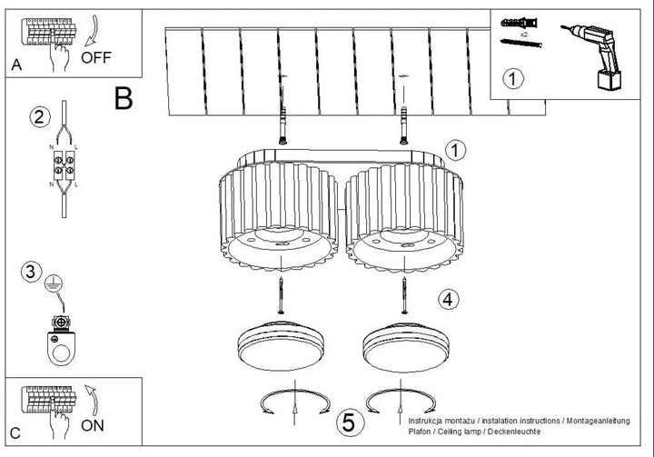 Luminaire plafonnier aura 2 noir avec deux lampes cylindriques à formes uniques inspirées en métal noir