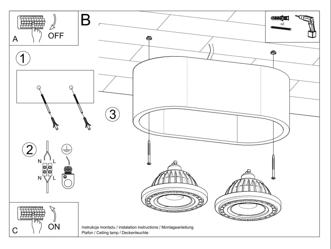 Luminaire plafonnier basic 2 en béton avec suspensions blanches style loft pour ambiance sentez mieux