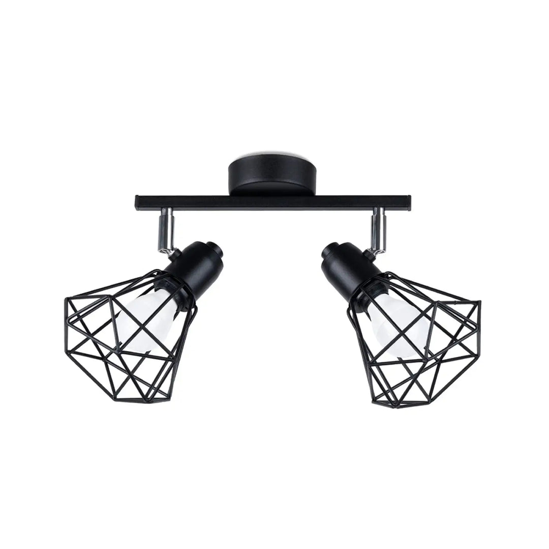 Luminaire plafonnier série artemis noir avec deux spots réglables en cage géométrique pour atmosphère intime