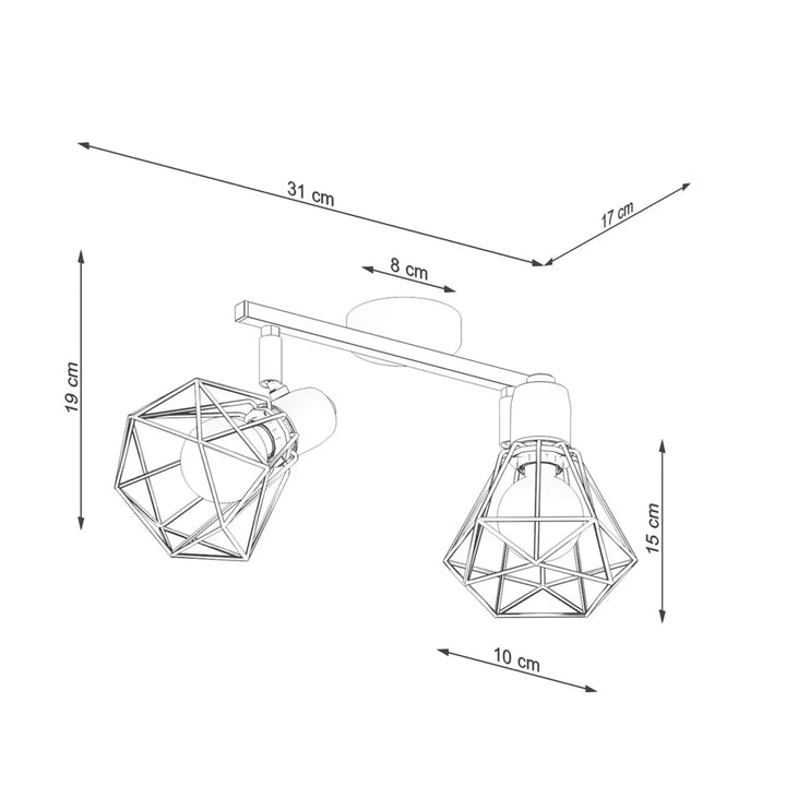 Luminaire plafonnier série artemis 2 noir à double tête avec abat-jours cage géométrique pour une atmosphère intime