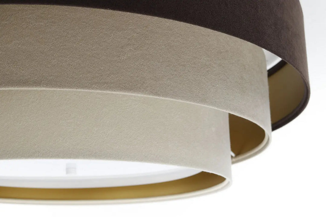 Plafonnier élégant luminaire triniti veloursstoff avec anneaux en tissu velouté beige et marron pour salon moderne