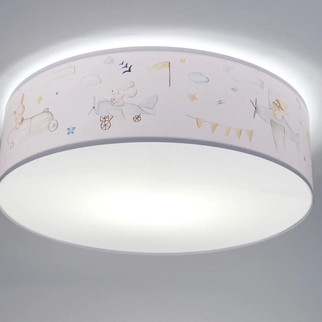 Plafonnier enfant blanc luminaire plafonnier sweet dreams avec illustrations pastel d avions et personnages