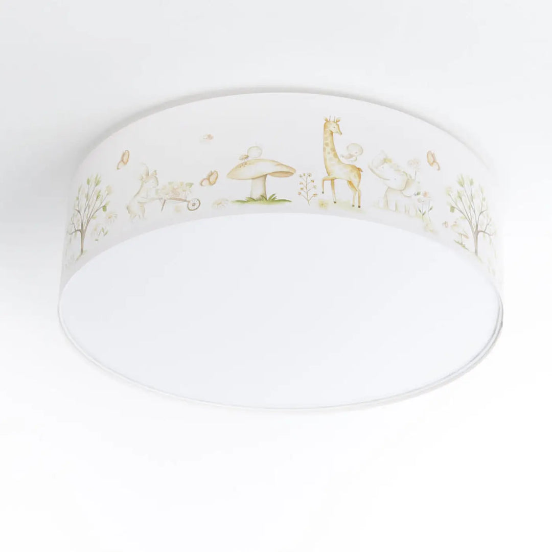 Luminaire plafonnier enfant blanc sweet dreams avec design forêt ludique animaux beige et vert pour chambre enfant