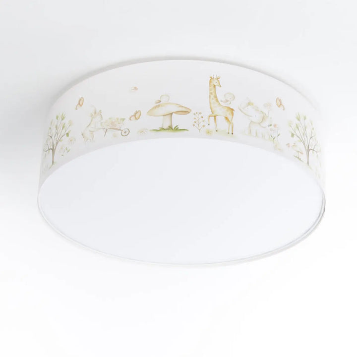 Luminaire plafonnier enfant blanc sweet dreams avec design forêt ludique animaux beige et vert pour chambre enfant