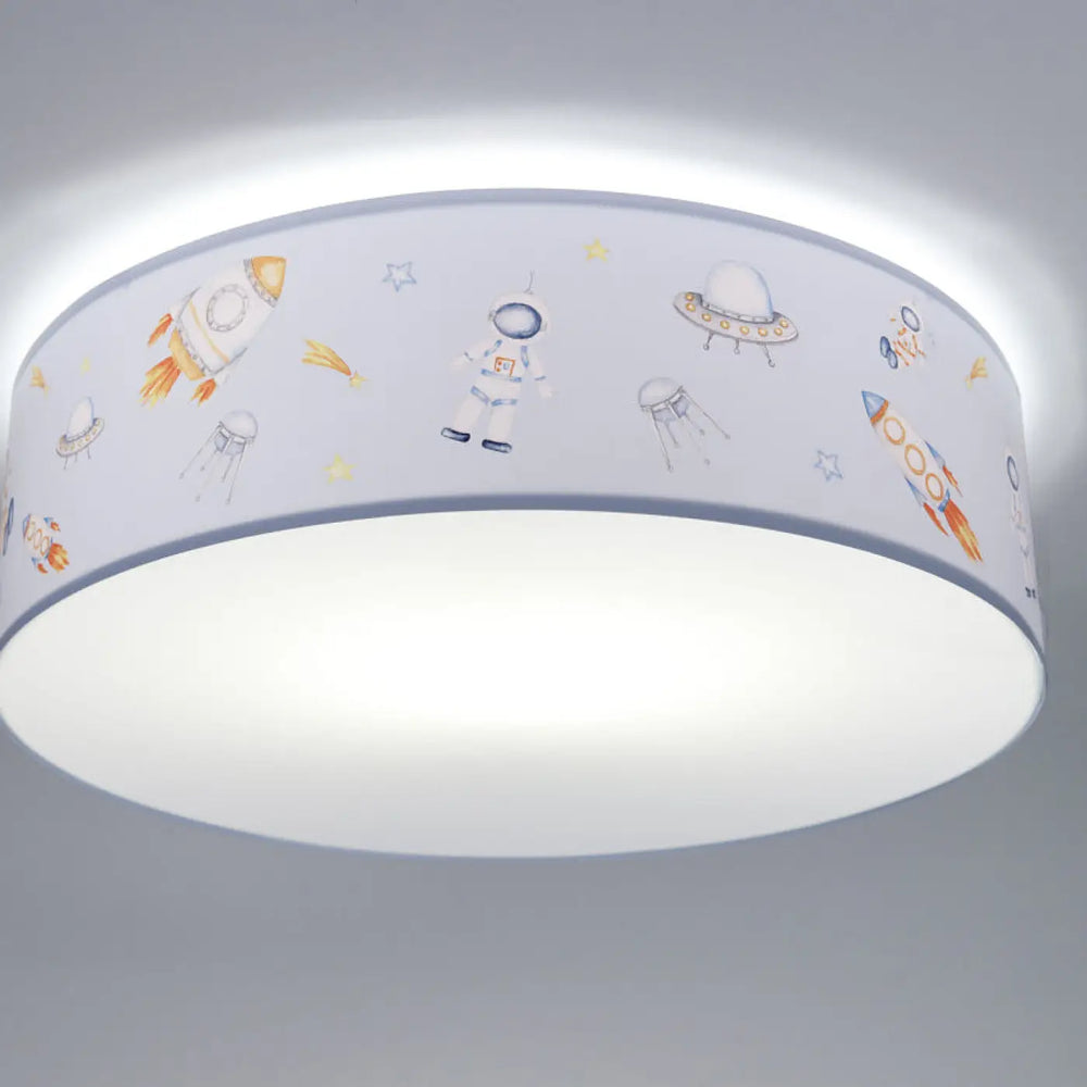 Plafonnier enfant blanc avec design espace ludique en pastel avec fusées astronautes et ufos luminaire plafonnier sweet dreams