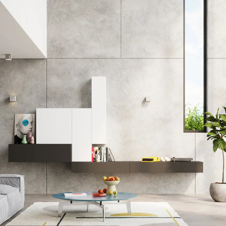 Luminaire plafonnier pixar gris avec étagère flottante moderne blanc et gris foncé effet perforation linéaire