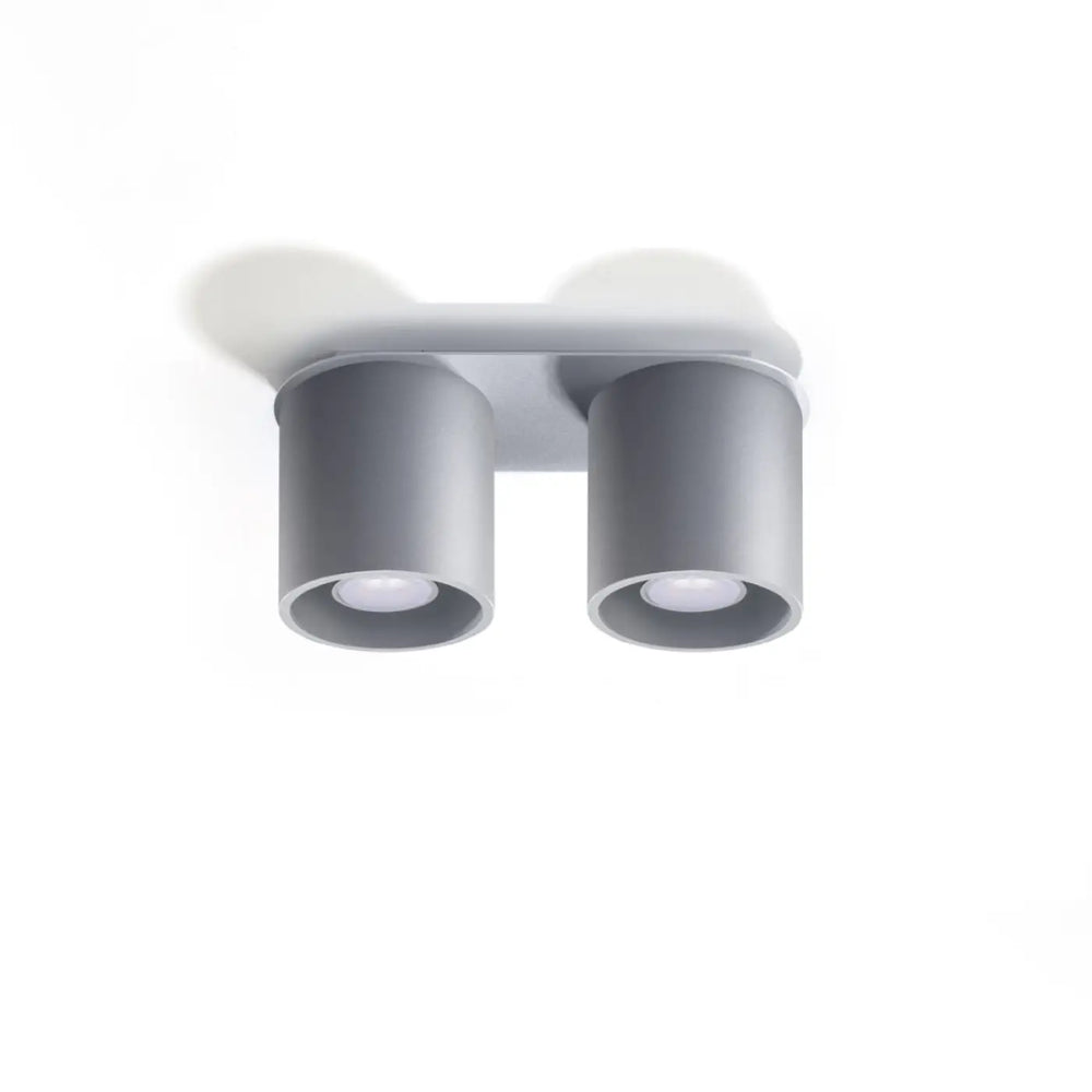 Plafonnier orbis gris moderne à deux têtes avec ampoules cylindriques et design minimaliste en bois naturel