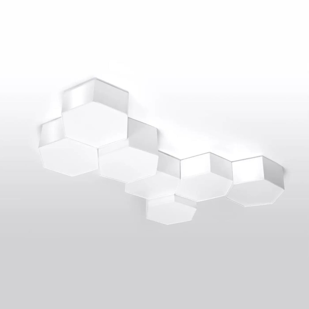 Luminaire plafonnier sunde 13 blanc avec formes géométriques hexagonales modernes et design minimaliste en blanc