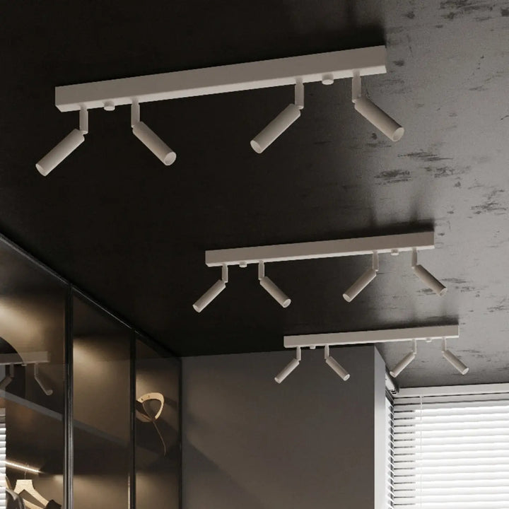 Luminaire plafonnier moderne eyetech 3 blanc avec spots réglables style industriel d’ambiance loft sur plafond sombre