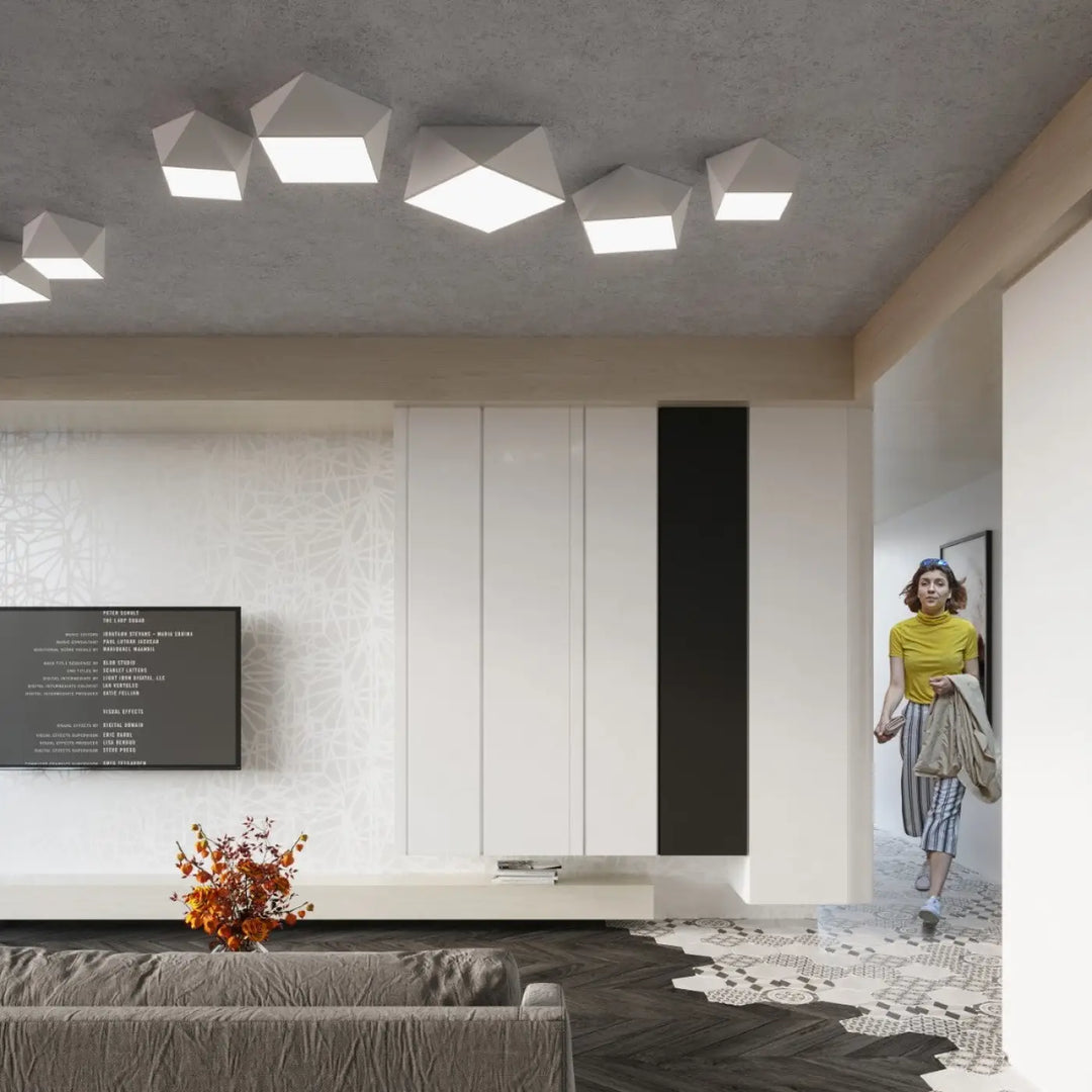 Plafonnier hexa blanc en forme géométrique luminaire plafonnier exclusif pour un éclairage moderne