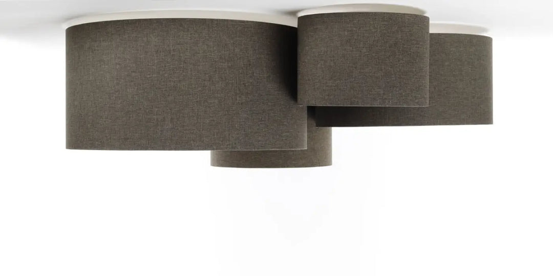 Luminaire plafonnier boho élégant avec quatre flammes en tissu gris charbon texturé naturel pour plafond