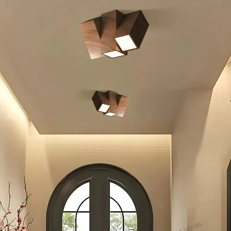 Luminaire plafonnier minimaliste en bois orientable naturel