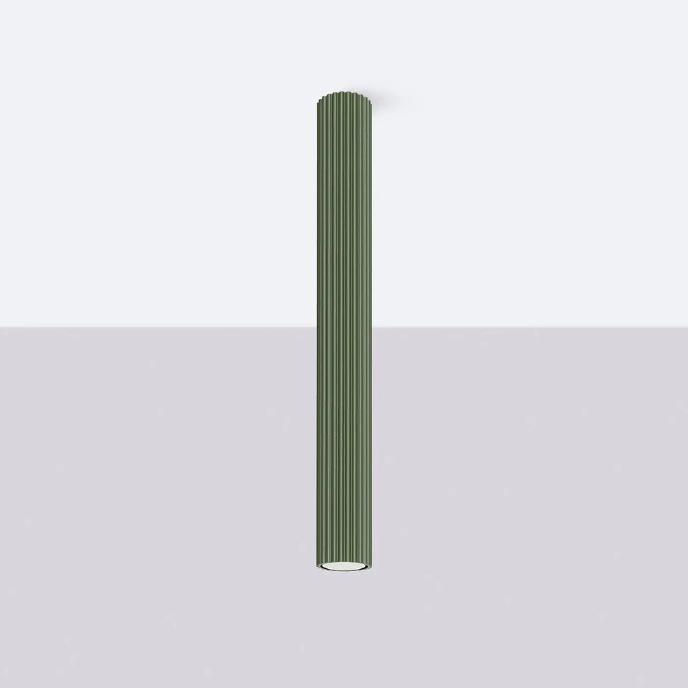 Plafonnier karbon allie design minimaliste vert olive avec ampoules gu10 interchangeables en forme cylindrique côtelée