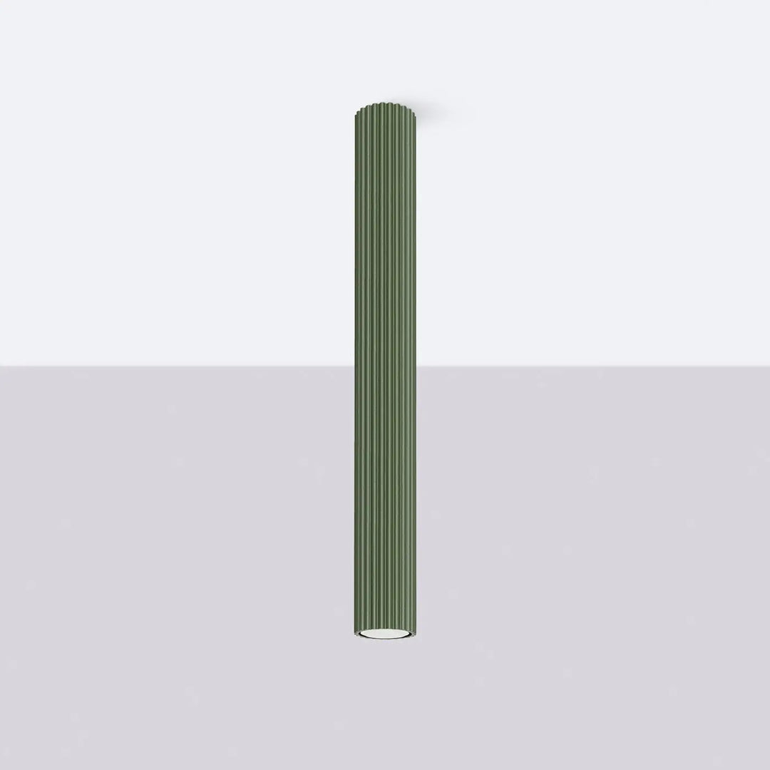 Plafonnier karbon allie design minimaliste vert olive avec ampoules gu10 interchangeables en forme cylindrique côtelée