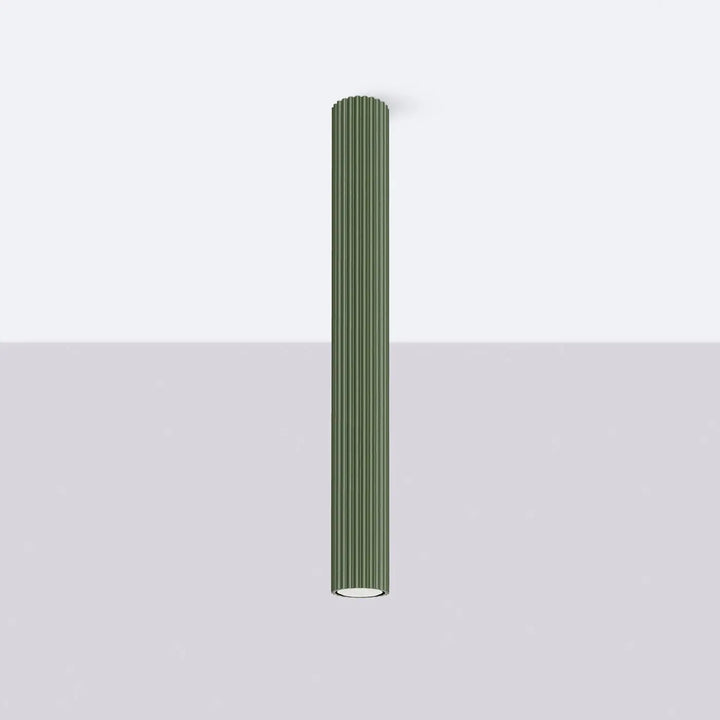 Plafonnier karbon allie design minimaliste vert olive avec ampoules gu10 interchangeables en forme cylindrique côtelée