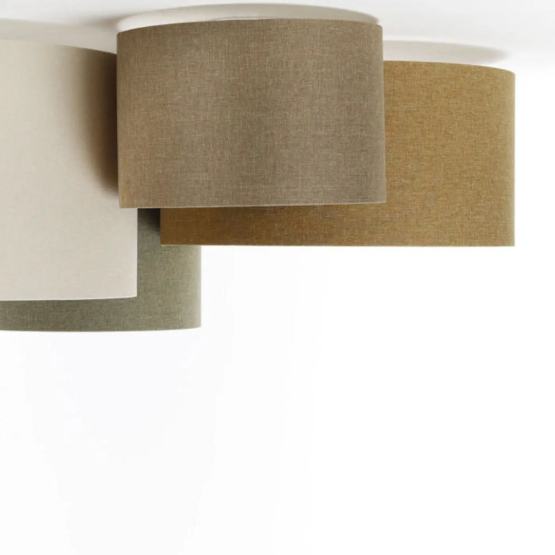 Luminaire plafonnier 4flames boho elegant avec abat-jour cylindrique en lin naturel beige taupe vert gris pour plafond