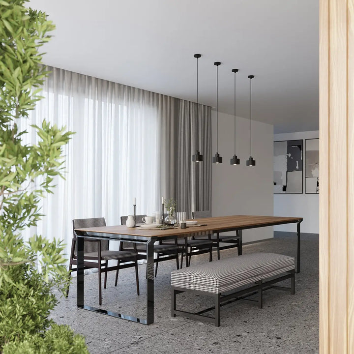 Modern dining table luminaire plafonnier savar 3 noir with wooden top and black metal legs klasyka w najlepszym