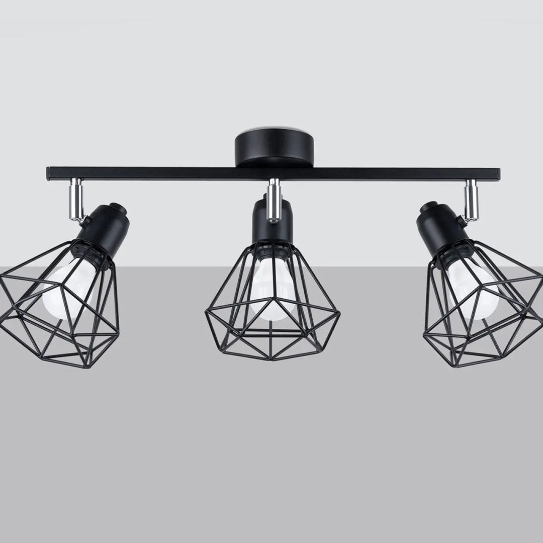 Luminaire plafonnier série artemis 3 noir avec trois cages géométriques réglables créera une atmosphère intime