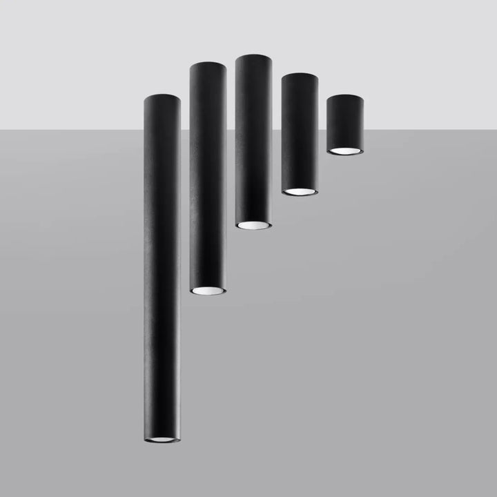 Set de cinq plafonniers lagos noirs cylindriques en finition mate avec led encastrée pour élégance moderne et lumière fonctionnelle