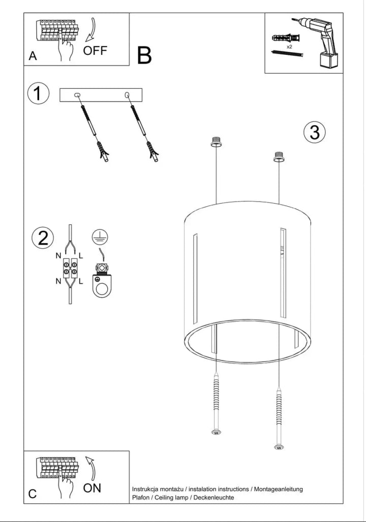 Plafonnier inez noir cylindrique en métal avec perforation linéaire offrant un spectacle lumineux élégant