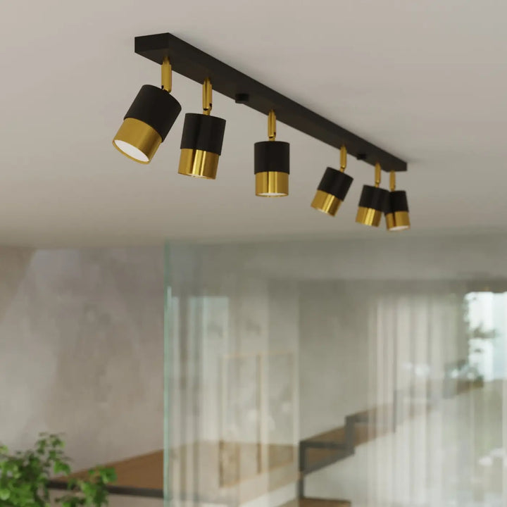 Plafonnier applique moderne black and gold with five adjustable spotlights from collection nero offering totale liberté