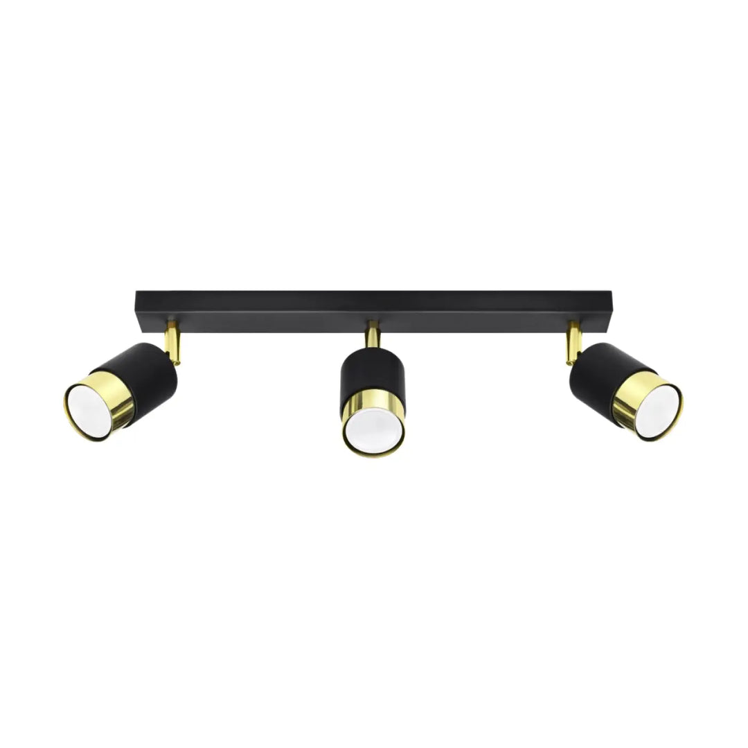 Plafonnier applique moderne nero 3 noir doré avec trois têtes cylindriques collection nero pour totale liberté d’éclairage