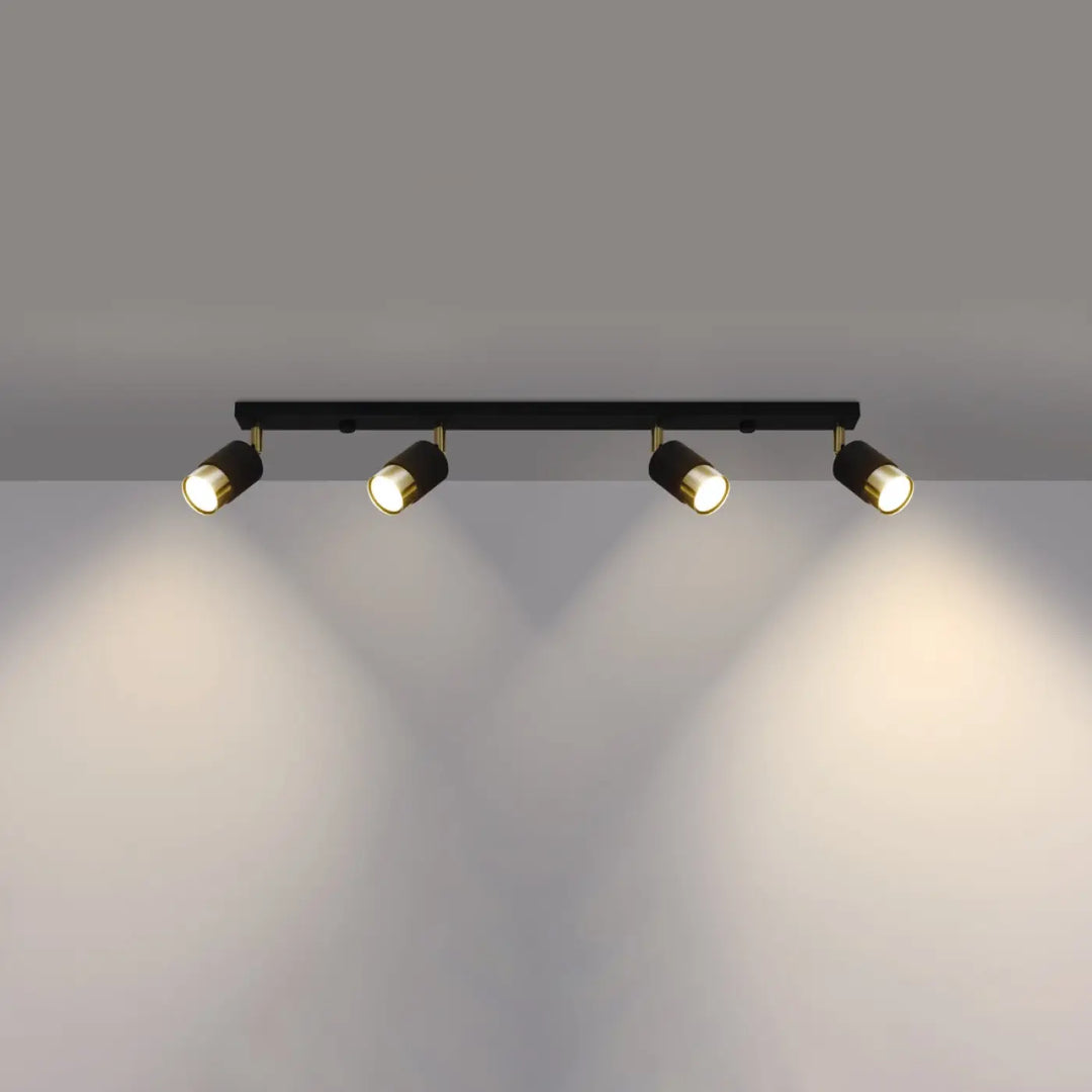 Plafonnier applique moderne nero 4 noir doré avec quatre spots ajustables en laiton pour éclairage efficace