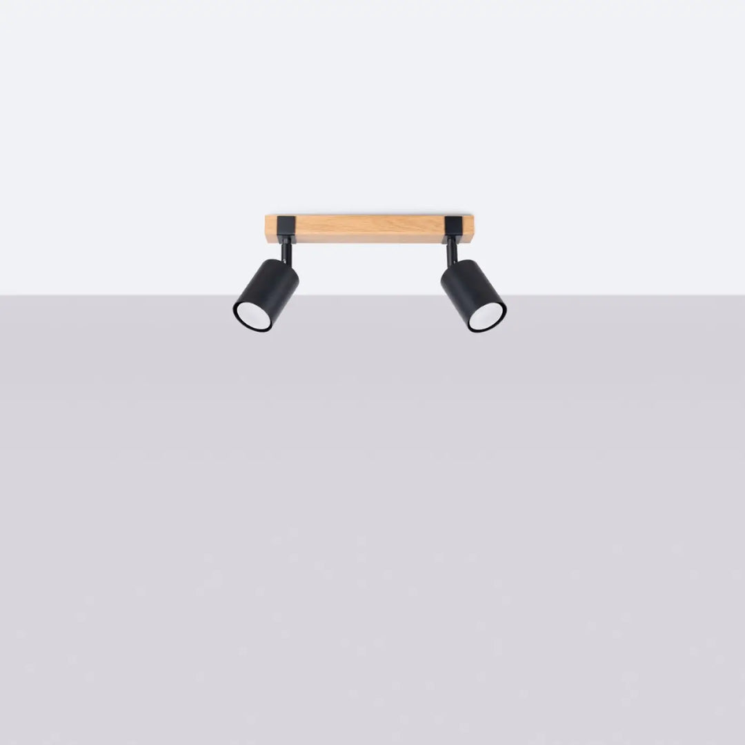 Luminaire plafonnier fager 2 noir en bois naturel avec abat-jours orientables et lampes directionnelles modernes
