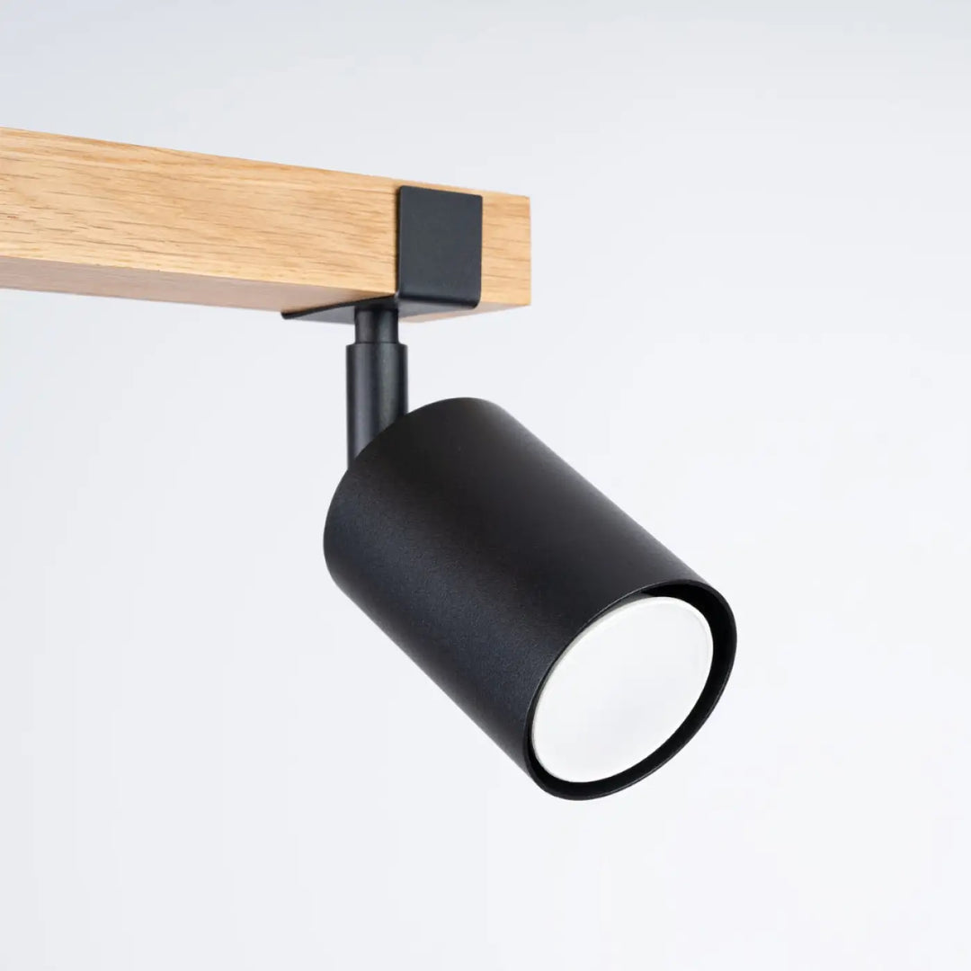 Luminaire plafonnier fager 2 noir lampe directionnelle avec abat-jours orientables monté sur bois naturel