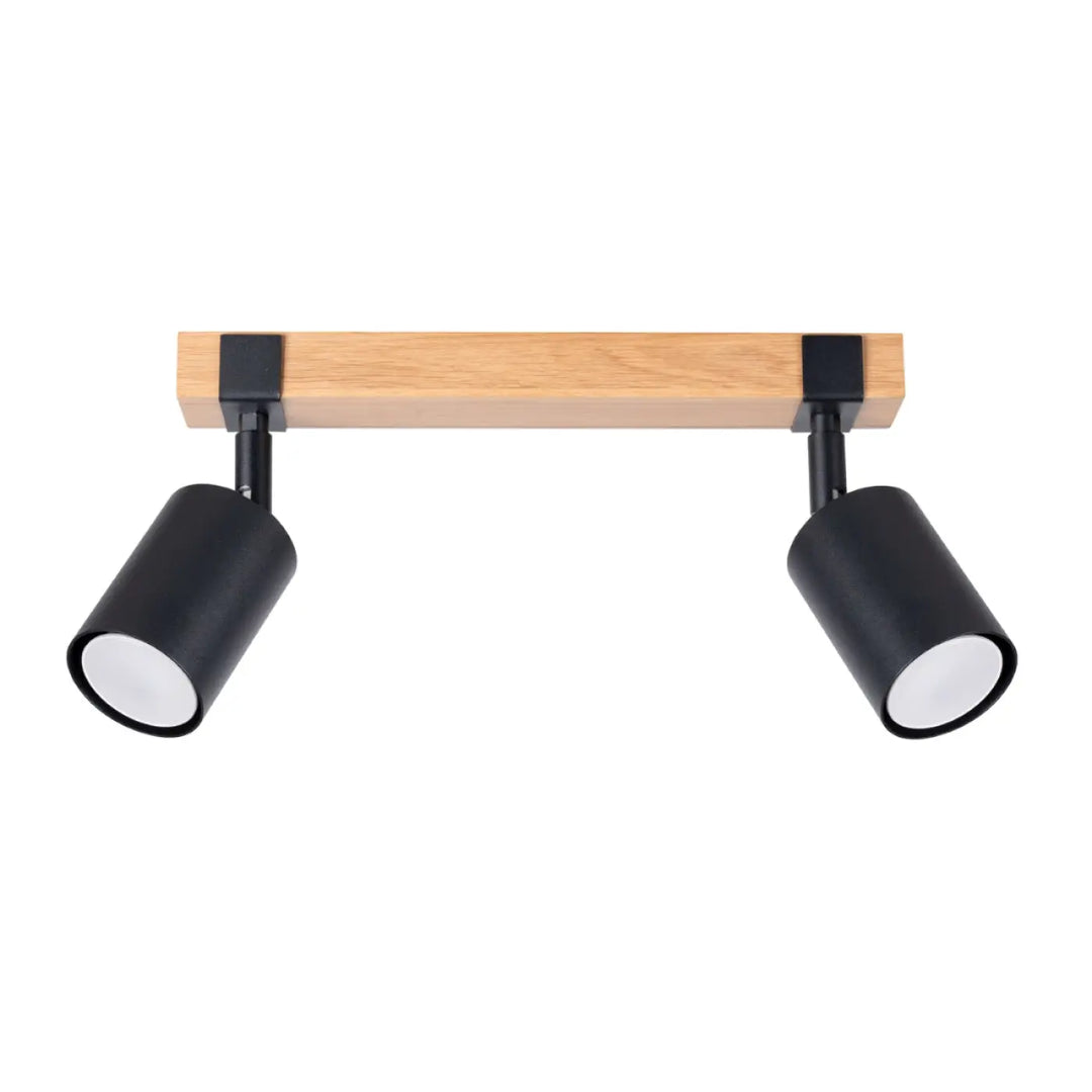 Luminaire plafonnier fager 2 noir avec lampe directionnelle fager et abat-jours orientables sur bois naturel