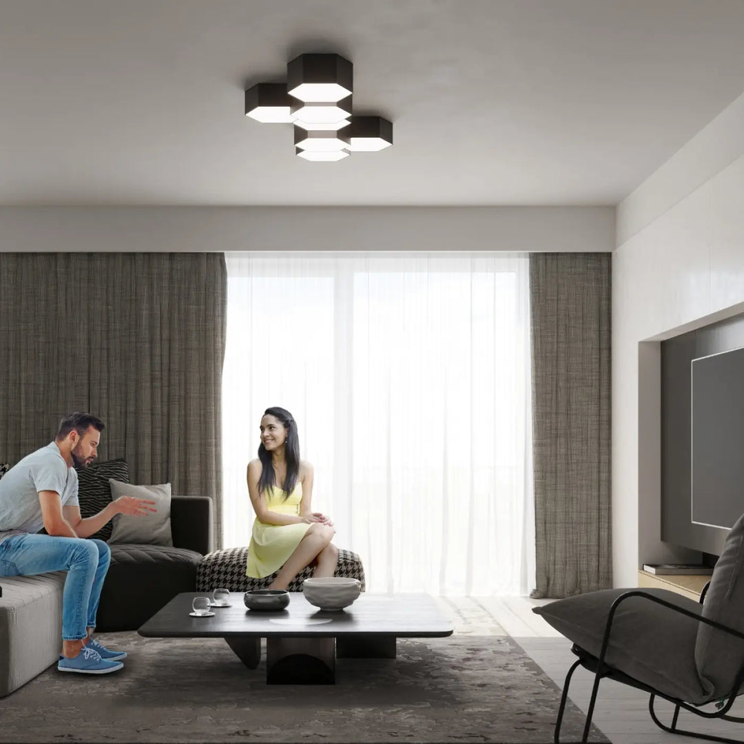 Luminaire plafonnier sunde 15 noir avec formes géométriques hexagonales modernes en design cluster élégant