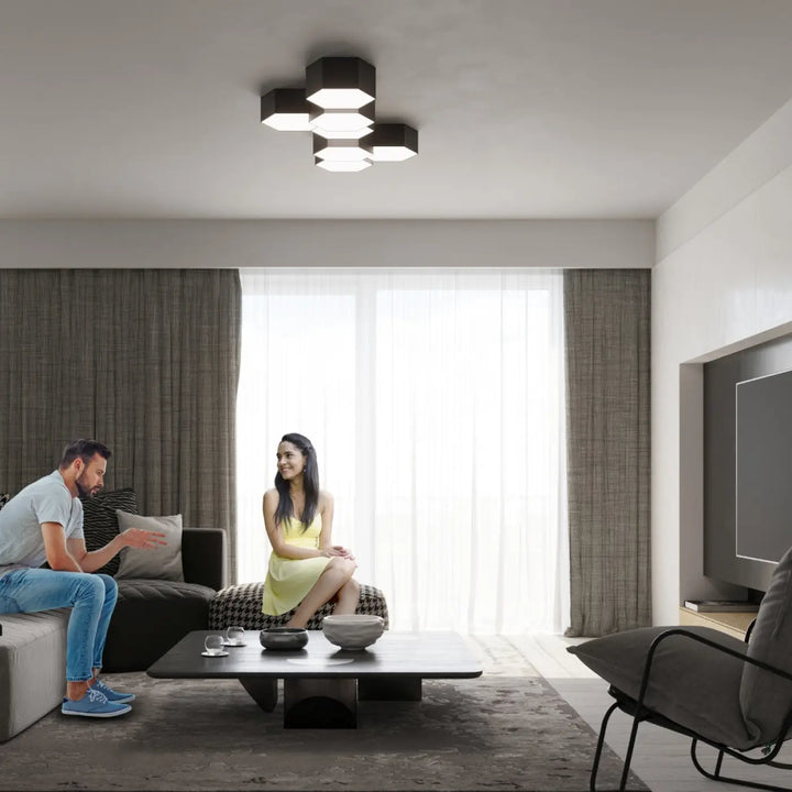 Luminaire plafonnier sunde 11 noir avec formes géométriques hexagonales modernes en cluster design