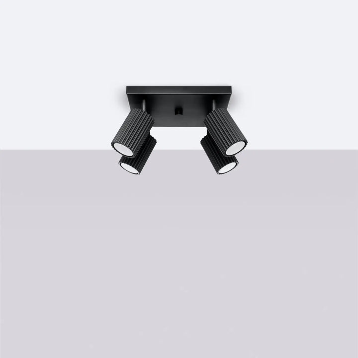 Plafonnier karbon 4 noir mat avec quatre ampoules gu10 interchangeables et design minimaliste ajustable
