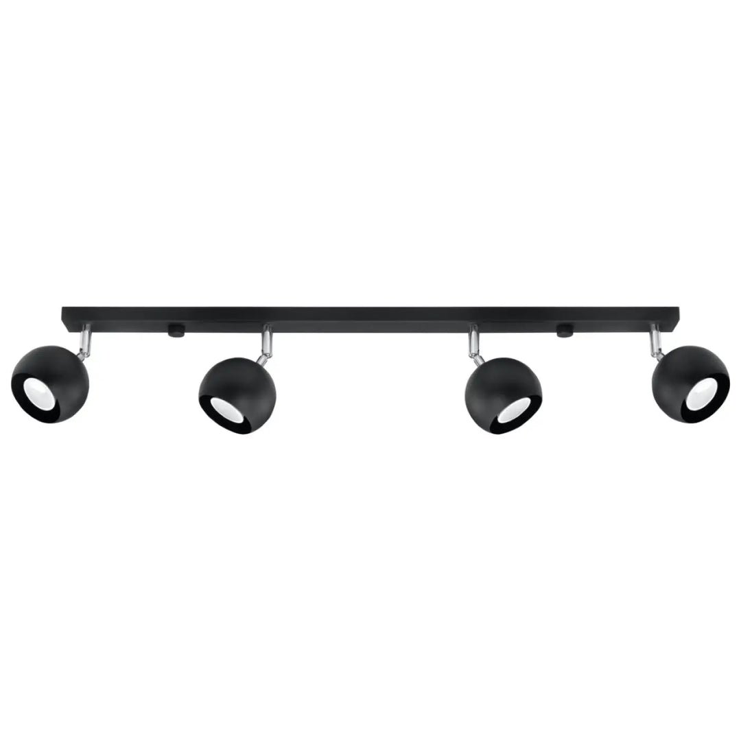 Plafonnier oculare 4l noir mat avec quatre spots sphériques réglables pour éclairez précisément un espace design original