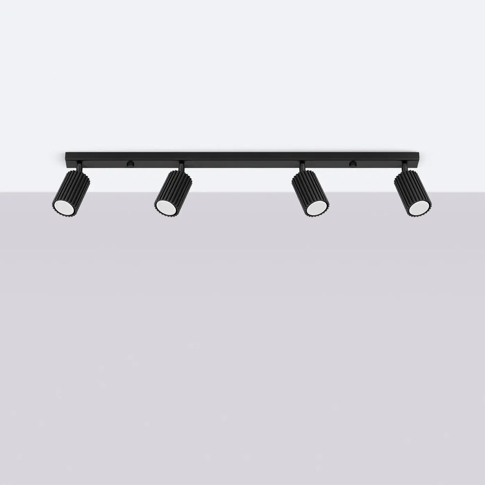 Plafonnier karbon allie design minimaliste avec quatre ampoules gu10 interchangeables en finition noire mate