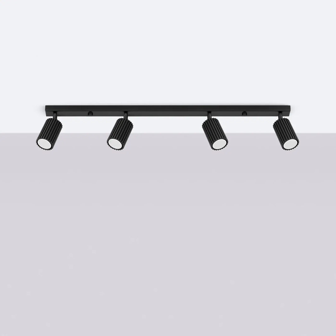 Plafonnier karbon allie design minimaliste avec quatre ampoules gu10 interchangeables en finition noire mate