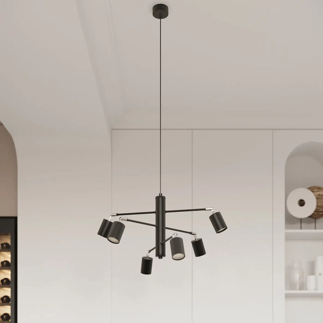 Luminaire plafonnier lemmi 4l noir avec six spots réglables en forme minimaliste de la gamme lampes lemmi