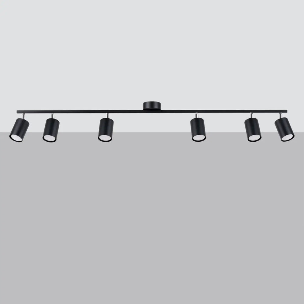 Luminaire plafonnier lemmi 6l noir avec six spots cylindriques mat noir en forme minimaliste gamme lemmi
