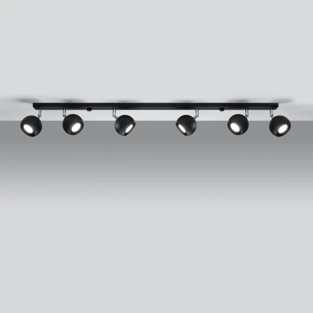 Plafonnier moderne oculare 6l noir en finition mate avec six spots sphériques réglables pour éclairez précisément