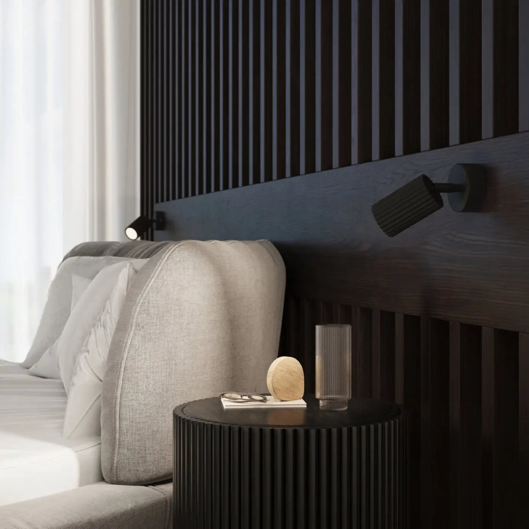 Luminaire plafonnier karbon 2 noir avec design minimaliste et ampoules gu10 interchangeables texture nervurée noire