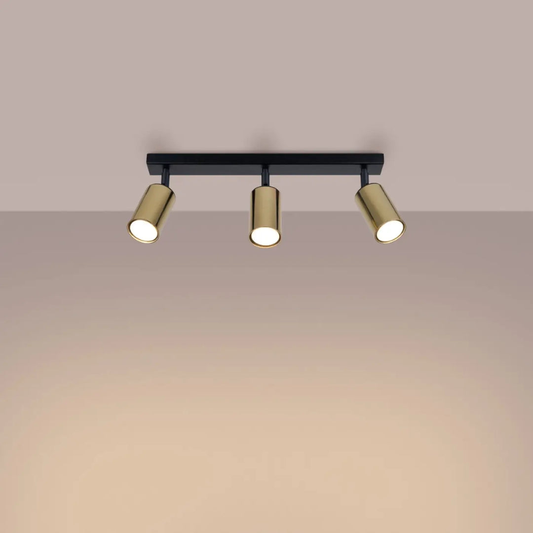 Plafonnier winx noir cooper avec trois spots cylindriques réglables finition or moderne pour éclairage intérieur