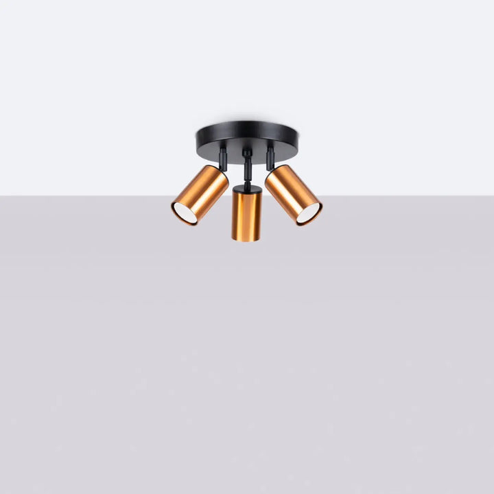 Luminaire plafonnier winx 3p avec trois têtes cylindriques réglables en cuivre sur base noire design winx allie