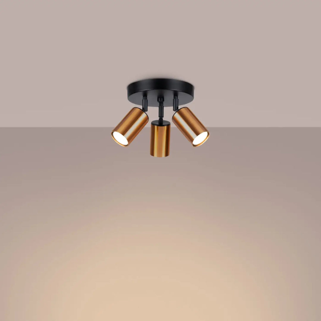 Plafonnier winx 3p noir et cuivre avec trois têtes cylindriques réglables lampe winx allie design moderne