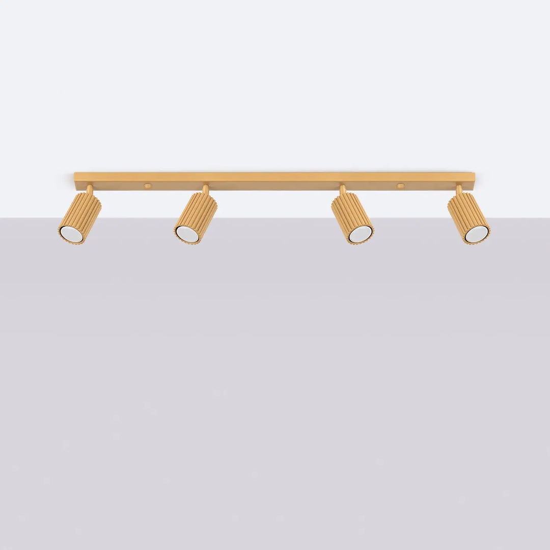 Plafonnier karbon allie design minimaliste avec quatre spots réglables en or et ampoules gu10 interchangeables