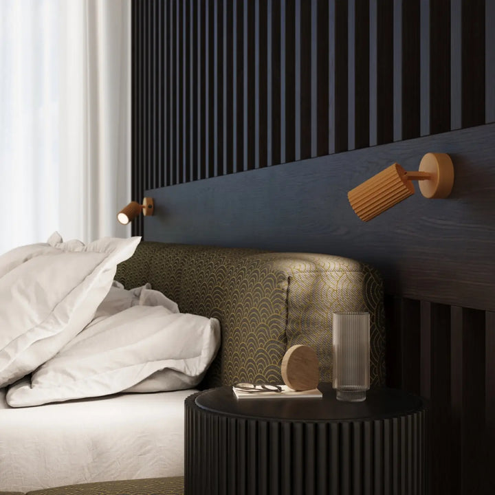 Luminaire plafonnier karbon 4 or avec appliques murales en bois au design minimaliste et ampoules gu10 interchangeables