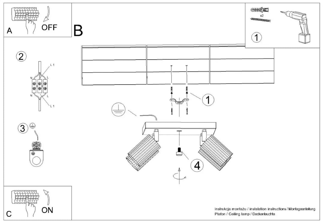 Diagramme d installation du plafonnier karbon allie or avec ampoules gu10 interchangeables et design minimaliste