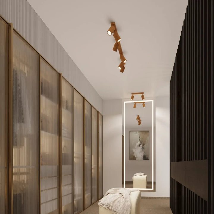 Plafonnier karbon allie en bois moderne avec ampoules gu10 interchangeables et design minimaliste ajustable