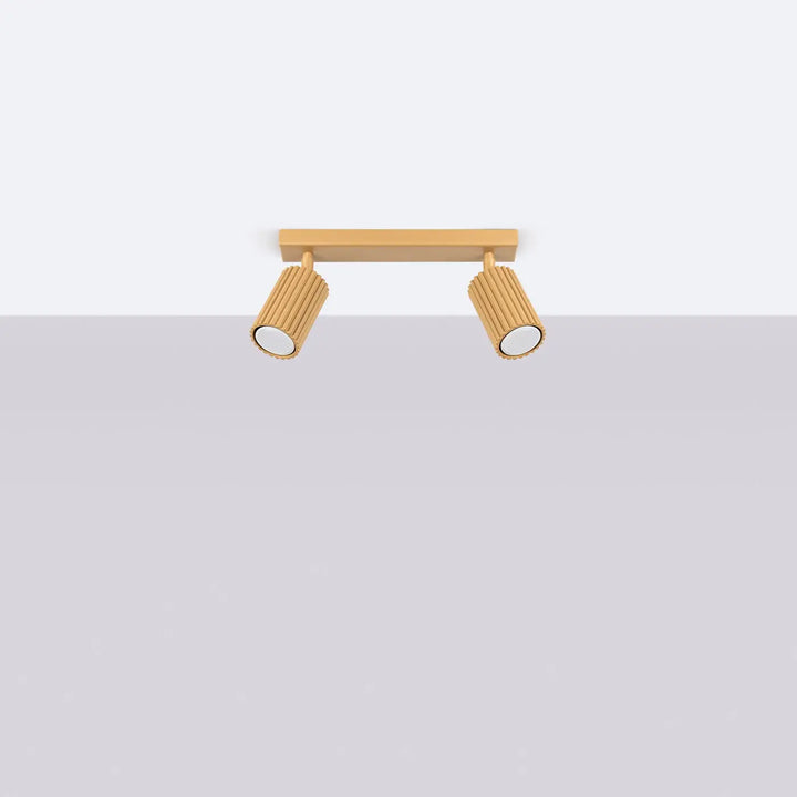 Plafonnier karbon allie or avec deux têtes cylindriques striées et ampoules gu10 interchangeables design minimaliste