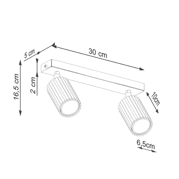 Plafonnier karbon allie design minimaliste or avec double ampoules gu10 interchangeables et tête cylindrique nervurée