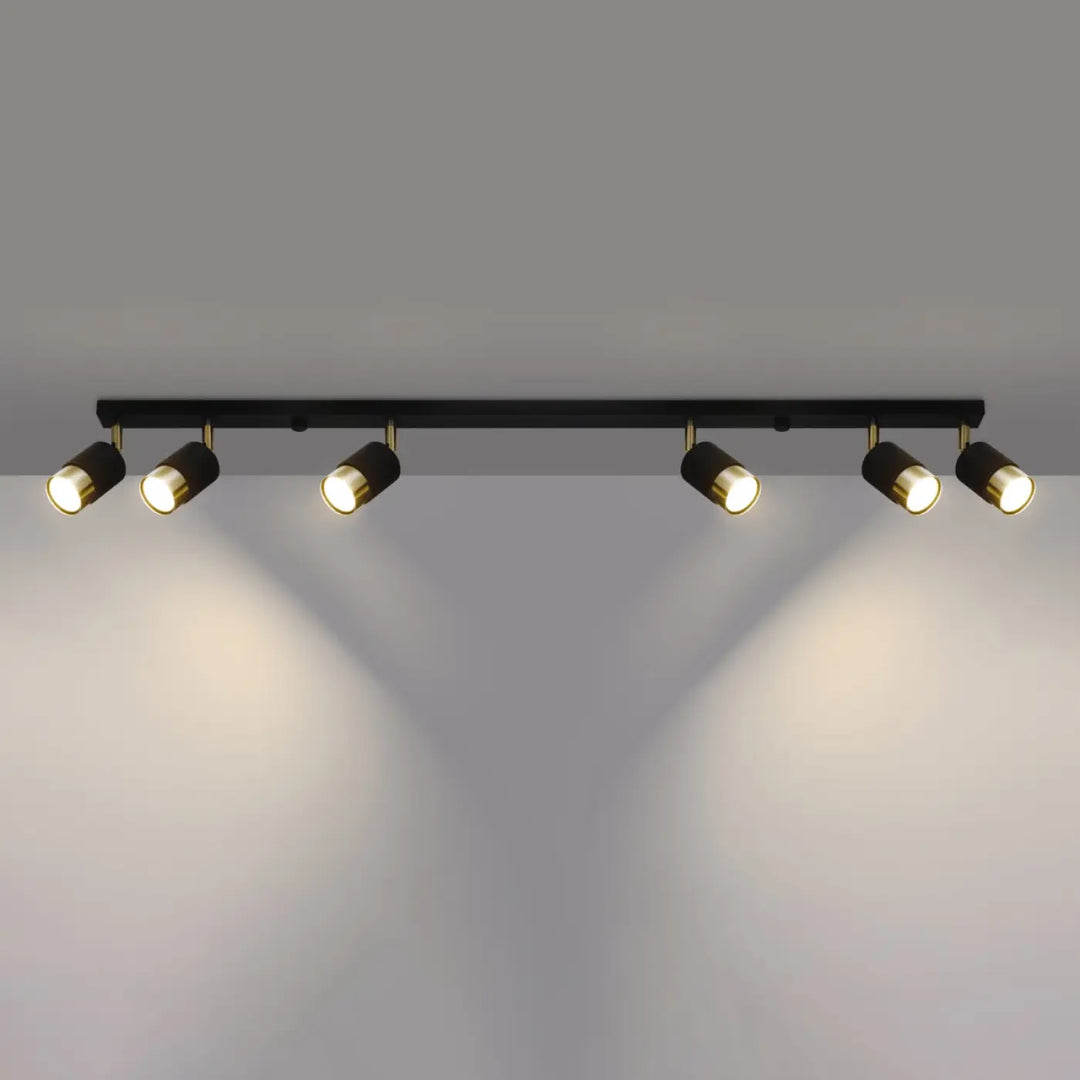 Luminaire plafonnier nero 6 noir doré plafonnier applique moderne avec six spots ajustables et finitions en laiton